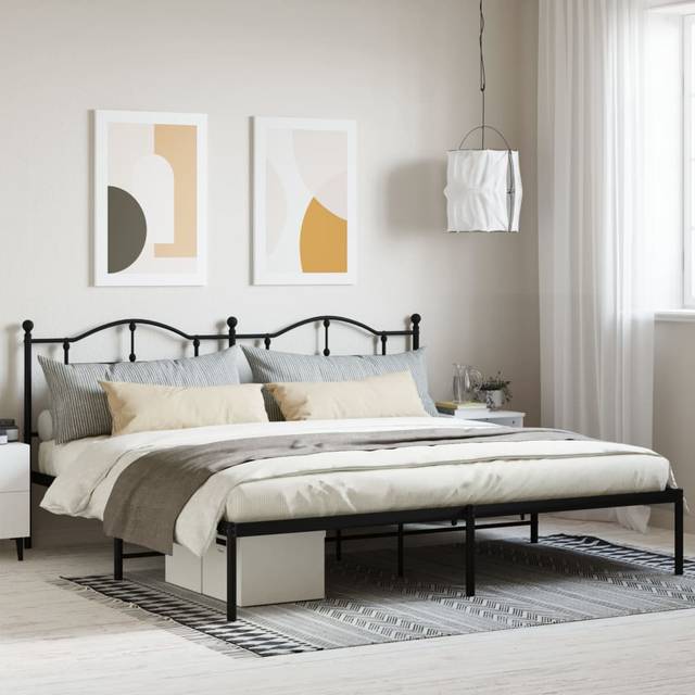 vidaXL Metal Bed Frame without Mattress with Headboard Black 200x200cm
