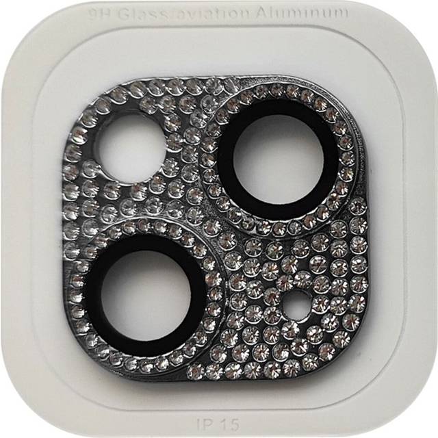 iPhone 15 / 15 Plus Kameralinsskydd med Rhinestone - Svart