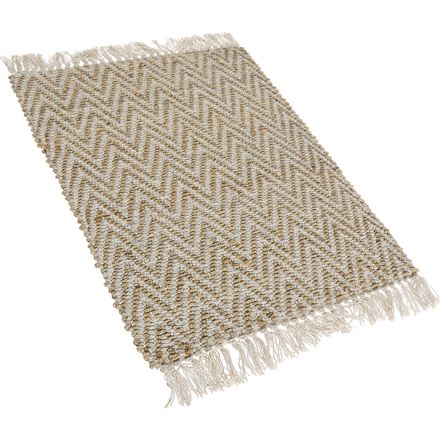 Beliani - Hand Woven Jute and Cotton Runner Rug Beige Fringe 50 x 80 cm Boho Rustic Hallway Afrin