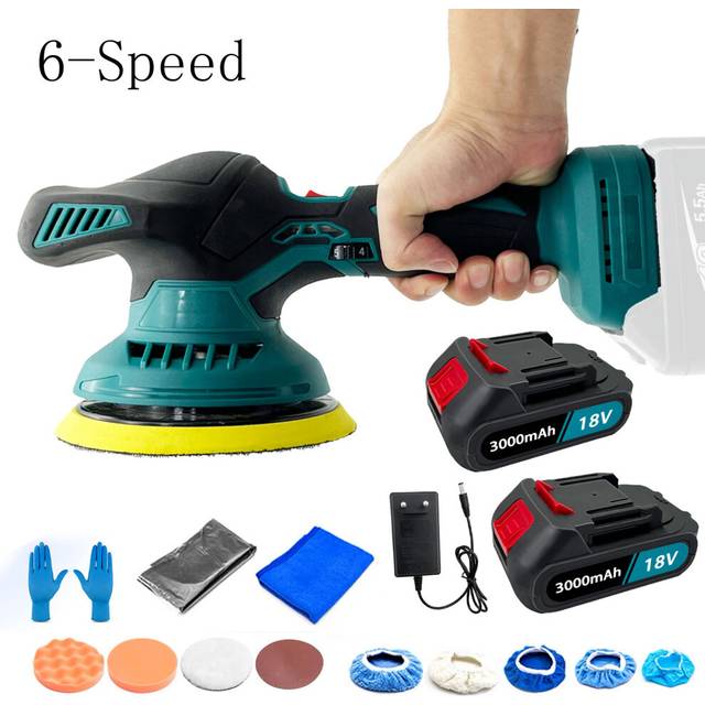 6 inch Cordless Car Polisher Buffer Sander 6-Speed  Polishing machine+2xBattery+Charger-Compatible with Makita 18V-21V