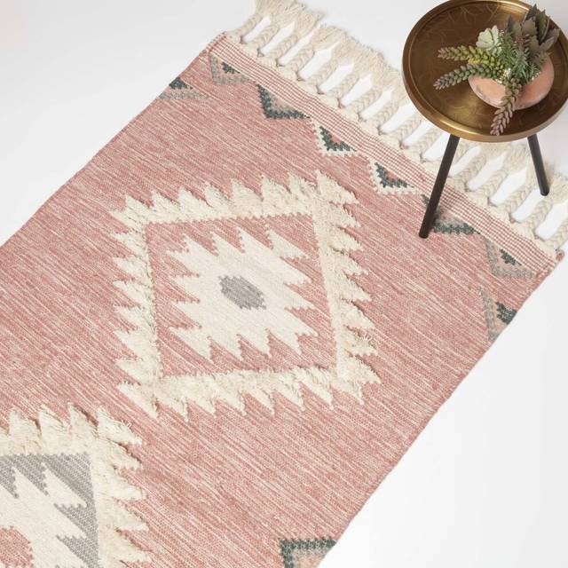 Pink Geometric 90 x 150 cm Pali Handwoven Wool Kilim Rug