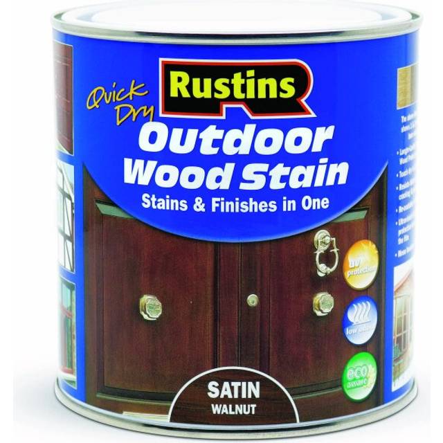 Rustins Quick Dry Outdoor Wood Stain Satin - Walnut 1ltr