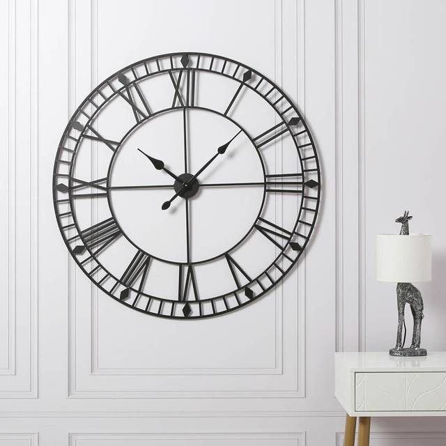 EOS Black Skeleton Wall Clock with Roman Numerals 100cm - Home Garden Direct - 100 x 100 x 2cm