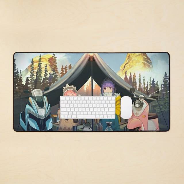 Desk Mat Laid Back Camp Chill Tea And Coffee Shima Rin X Nadeshiko - Yuru Camp Large Gaming Mouse Pad 35x16 inch