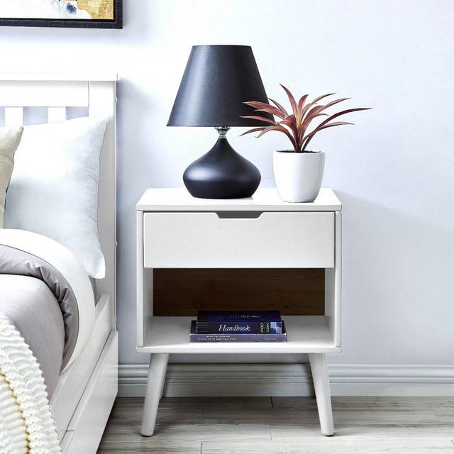 Alma Matte Painted Wooden bedside Table With Single Drawer and Storage Space - White - One Size