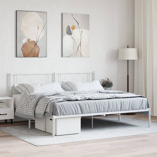 Sängram med huvudgavel metall vit 193x203 cm