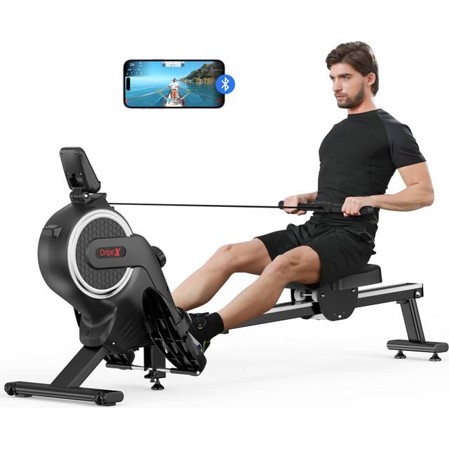 Dripex Magnetic Rowing Machine, App Compatible Rower with Aluminum Slider, 16 Levels of Adjustable Resistance, Max 265 LBS Weight Capacity