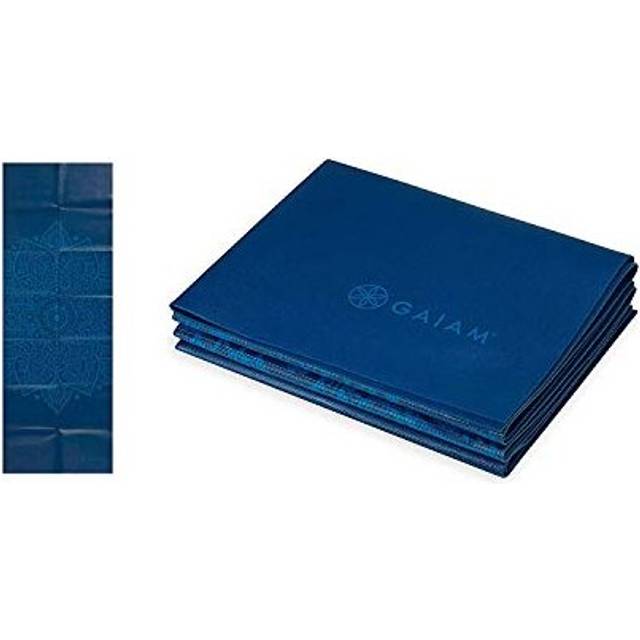 Gaiam Yogamatta vikbar rese- och träningsmatta | vikbar yogamatta för alla typer av yoga, pilates och golvövningar, blå solur, 2 mm