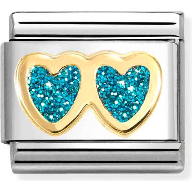 Nomination Classic Gold and Enamel Glitter Double Heart Light Blue Lov