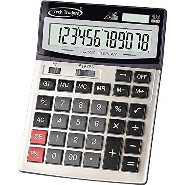 Extra Large Desktop Calculator, Extra Large Key Solar and Battery Dual Power Portable 12 Digit Large LCD Display Model 2019