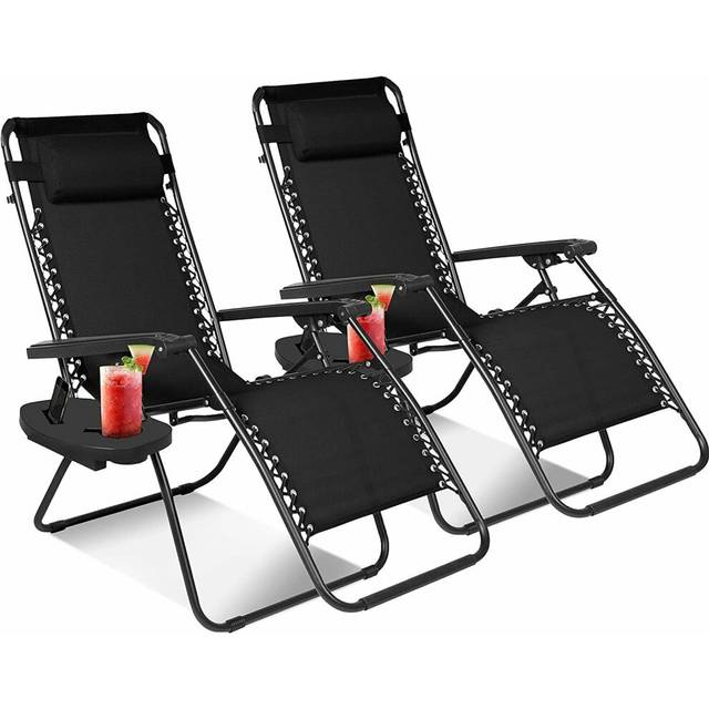 2 PK Portable Reclining Zero Gravity Chair With Cup Phone Holder