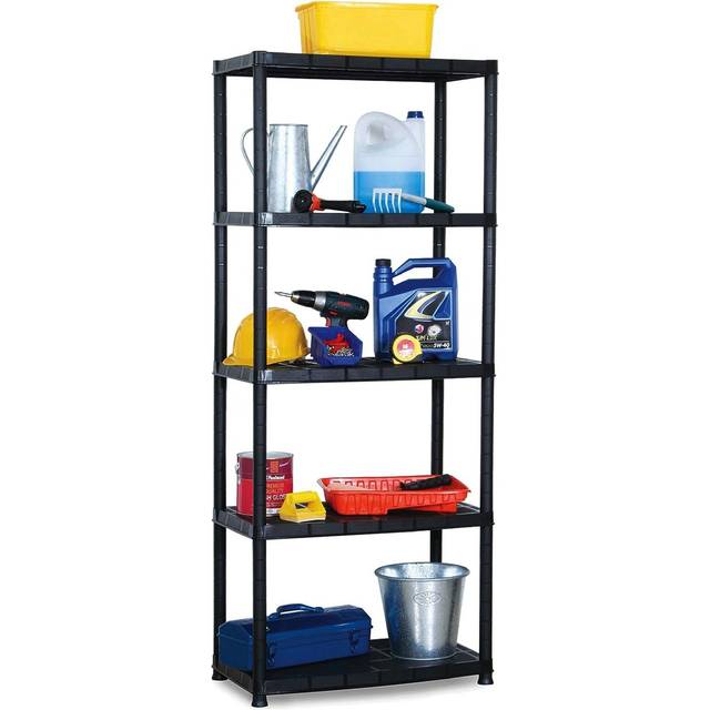 Gr8 Home Black 5 Tier Plastic Shelving Unit Storage Racking Shelves Garage Warehouse Shed, Black