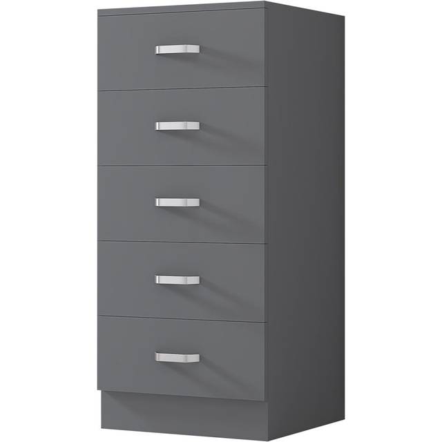 Tunis 5 Drawer Tallboy Slim Chest Of Drawers - Matte Grey, Grey
