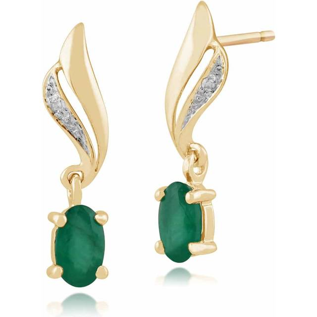 Classic Oval Emerald & Diamond Drop Earrings in 9ct Yellow Gold