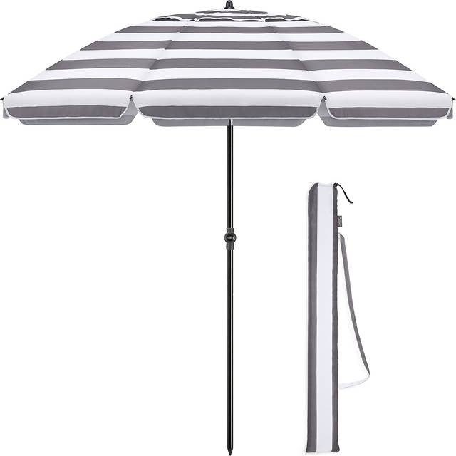 Beach Garden Parasol Portable Tilting Sun Shade Folding Umbrella 2m With Bag - Grey - One Size
