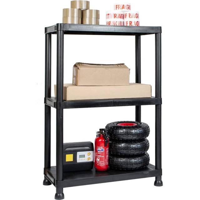 Black 3 Tier Plastic Shelving Unit Storage Racking Shelves