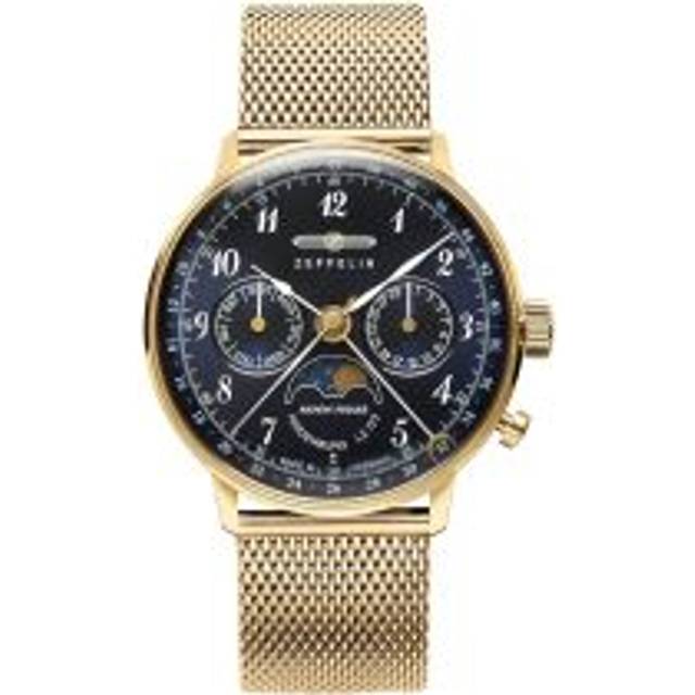Zeppelin LZ 129 Hindenburg Moon Phase Gold Tone Stainless Steel Blue Dial Quartz 7039M2 Men's Watch