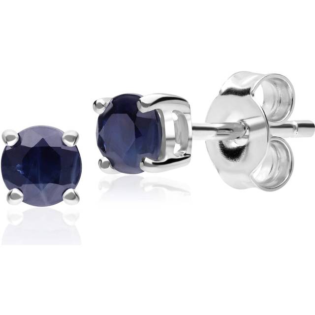Classic Round Dark Blue Sapphire Stud Earrings in 9ct White Gold 3.5mm