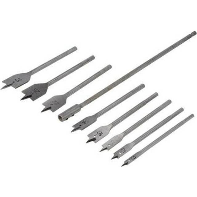 8 Piece 6mm 32mm Flat Bit Set 300mm Extension Bar Drilling Hard & Soft Wood