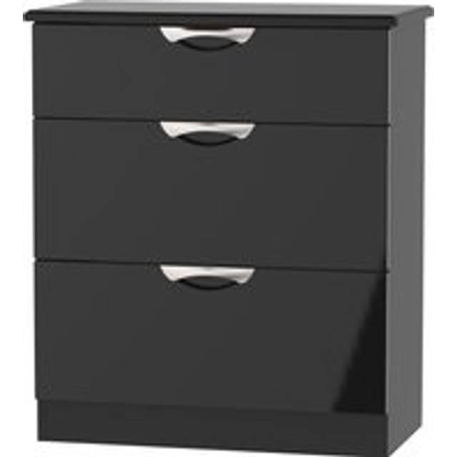 Welcome Furniture Ready Assembled Camden 3 Drawer Deep Chest In Black Gloss, Black