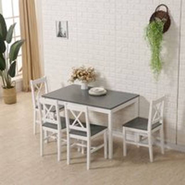 WestWood Solid Wooden Dining Table and 4 Chairs Set - Grey
