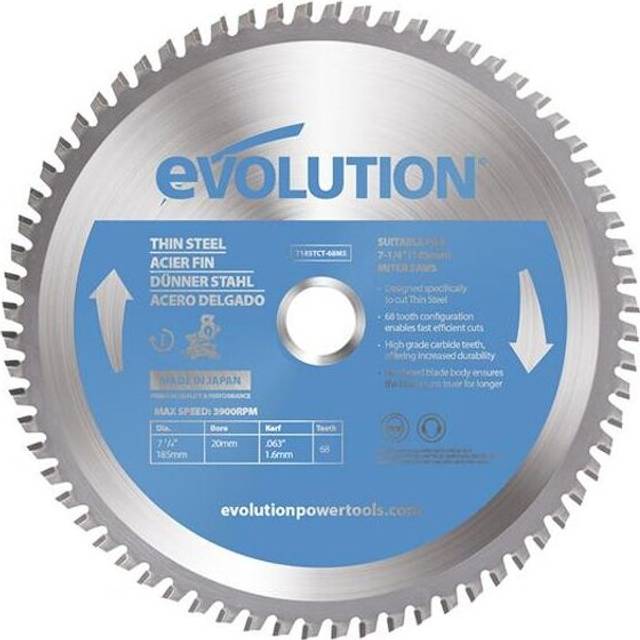 Evolution Power Tools - Evolution 185mm Thin Steel Blade 68 Tooth Tungsten Carbide Tipped Mitre Saw Blade