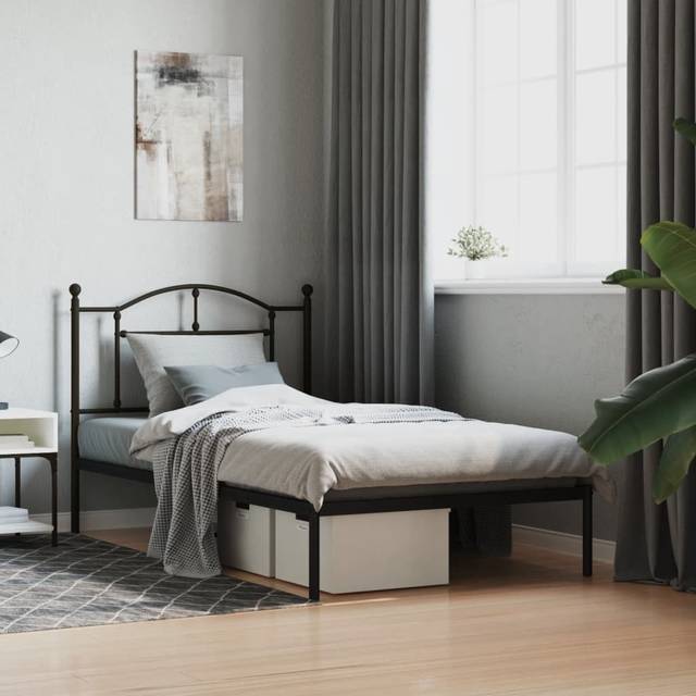(black, 100 x 190/with headboard) vidaXL Metal Bed Frame Bedroom Platform Bed Base Bedstead Mattress Foundation