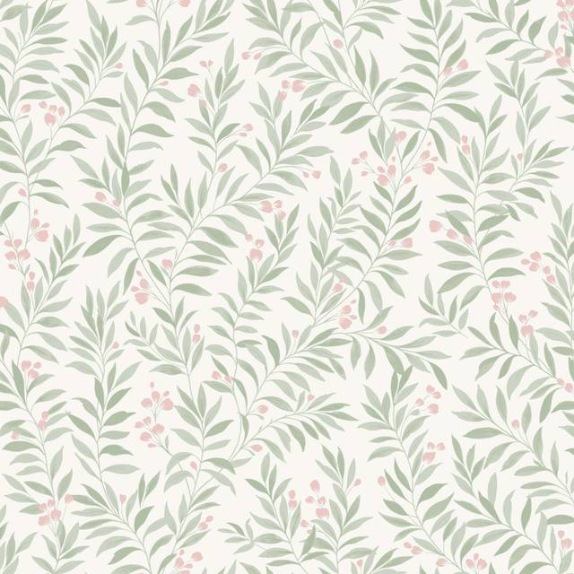 Sage Trail Wallpaper - Green and Pink - N/A