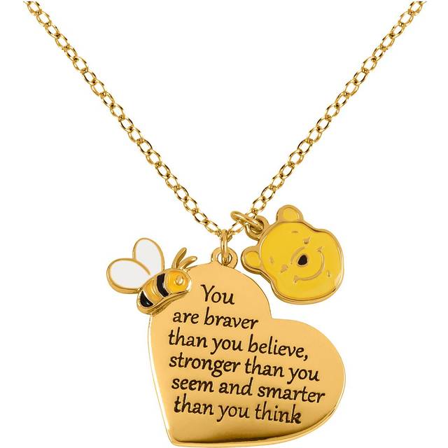 Disney Winnie The Pooh Yellow Gold Plated Brass Heart shaped Necklace NF00678YL-18.PH, Yellow Gold, Women