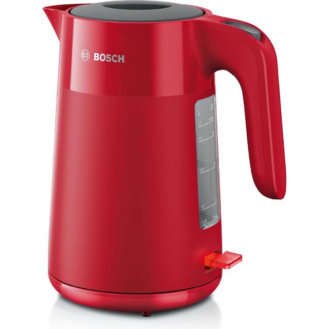 Bosch trådlös vattenkokare MyMoment TWK2M164, automatisk avstängning, överhettningsskydd, koppdisplay, avtagbart kalkfilter, torrgångsskydd, ångstopp automatik, 1,7 L, 2400 W, röd matt