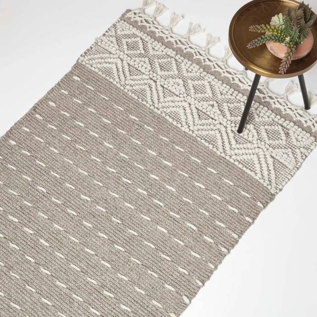 Beige & Natural 160 x 230 cm Patna Handwoven Wool Kilim Rug
