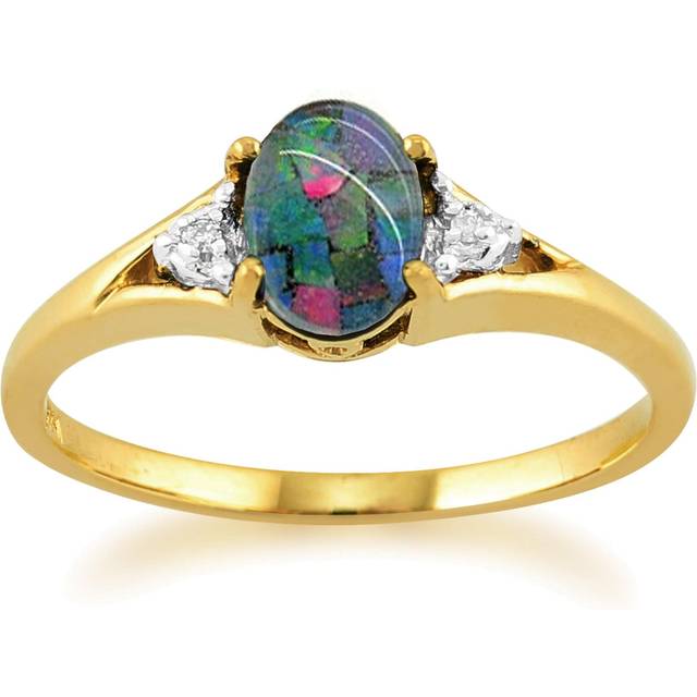 Classic Oval Triplet Opal & Diamond Ring in 9ct Yellow Gold