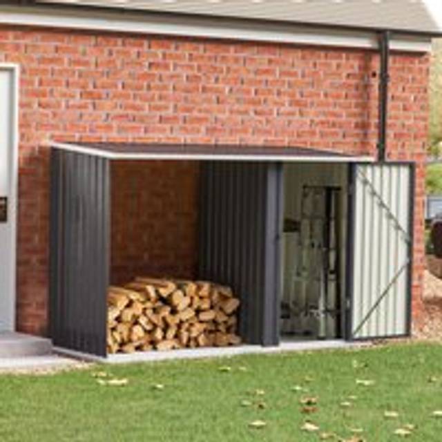 Metal Garden Shed with Open Log Rack - Black