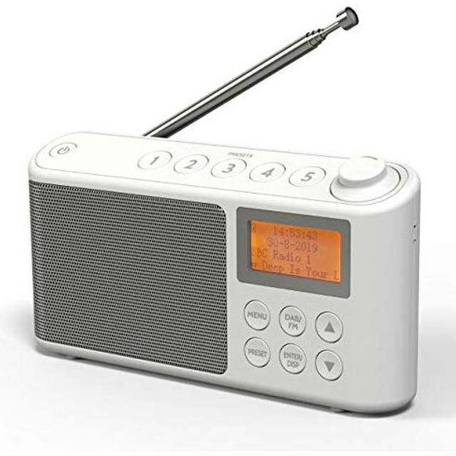 DAB/DAB+ & FM Radio, Mains and Battery Powered Portable DAB Radios Rechargeable Digital Radio with USB Charging for 15 Hours Playback (White)