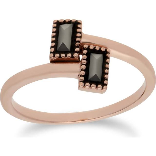 Rose Gold Plated Silver Rectangle Marcasite Wrap Ring