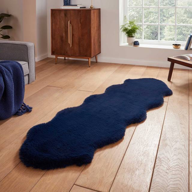 Think Rugs Super Teddy Navy Sheepskin 060 x 180cm Polyester Plain Shaggy Double Sheepskin, Green