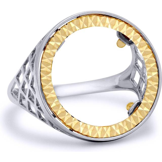 (X) Jewelco London 925 Sterling Silver Basket Half Sovereign Coin Mount Ring - 9ct Gold Bezel - XRN168-H