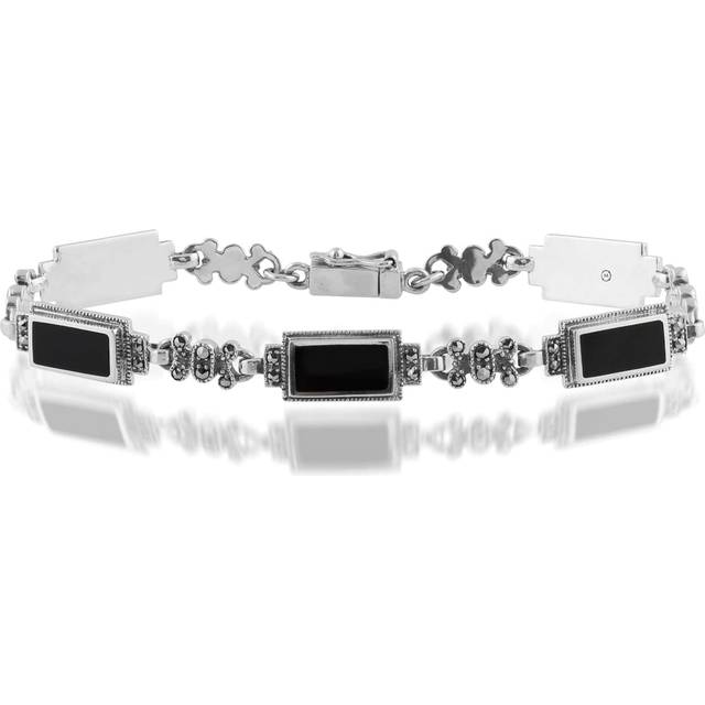 Art Deco Style Rectangle Black Onyx & Marcasite Bracelet