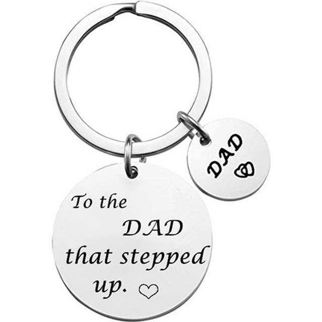 (Step Father Key Chain Stepped Up) Father's Day Step Father Engraved Keychain