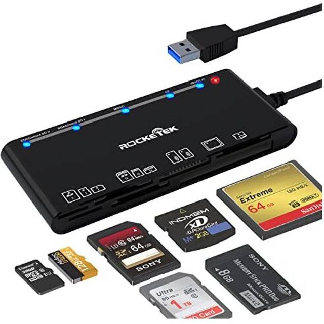Card Reader USB 3.0, Rocketek 7 in 1 Memory Card Reader, USB 3.0 (5Gbps) High Speed CF/SD/TF/XD/MS/Micro SD Card Solt All in one Card Reader