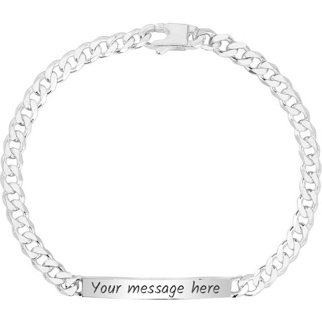 John Greed Signature Silver I Love You (Heart) Light Chamfered Curb ID Bracelet - silver