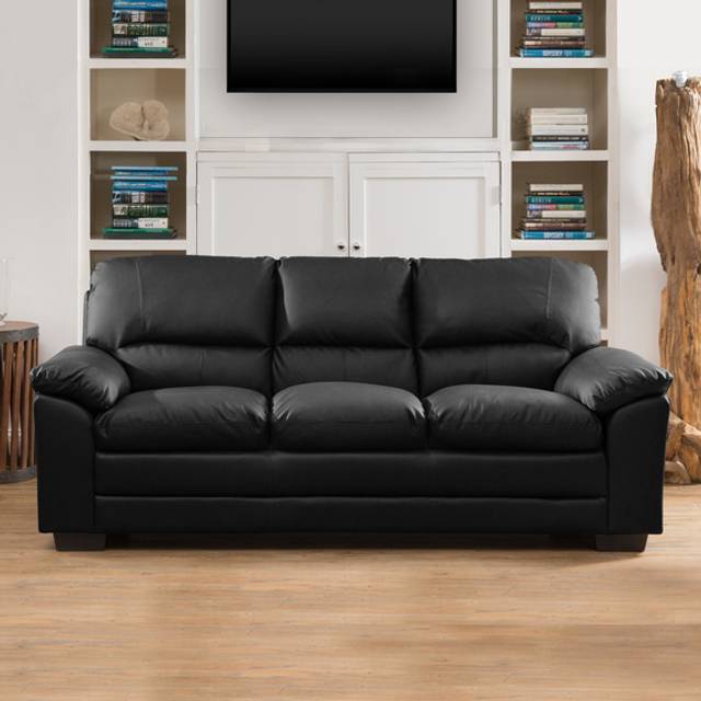 Genoa 3 Seater Black Bonded Leather Sofa - Artemis Home