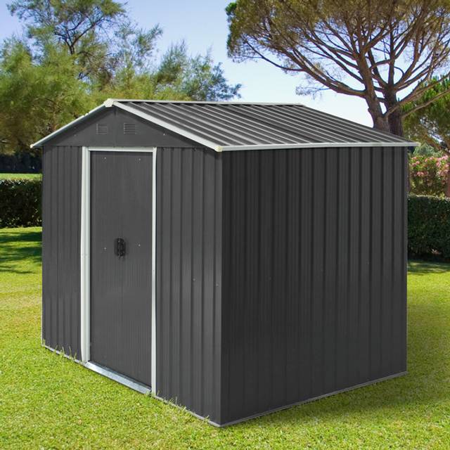 Outsunny 8x6ft Outdoor Garden Roofed Metal Storage Shed - Grey
