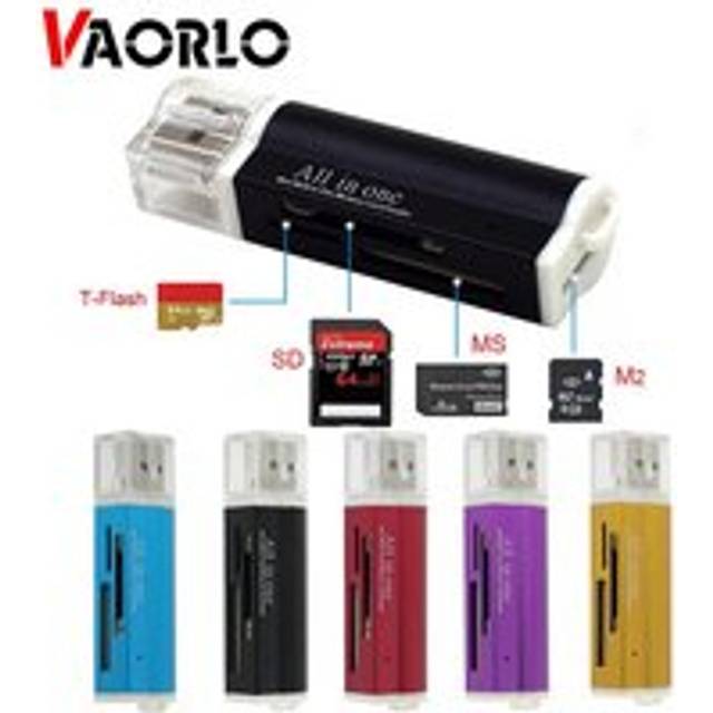 (Blue) VAORLO Card Reader for Micro SD SDHC TF M2 MMC MS PRO DUO All in 1 USB 2.0 Multi Memory