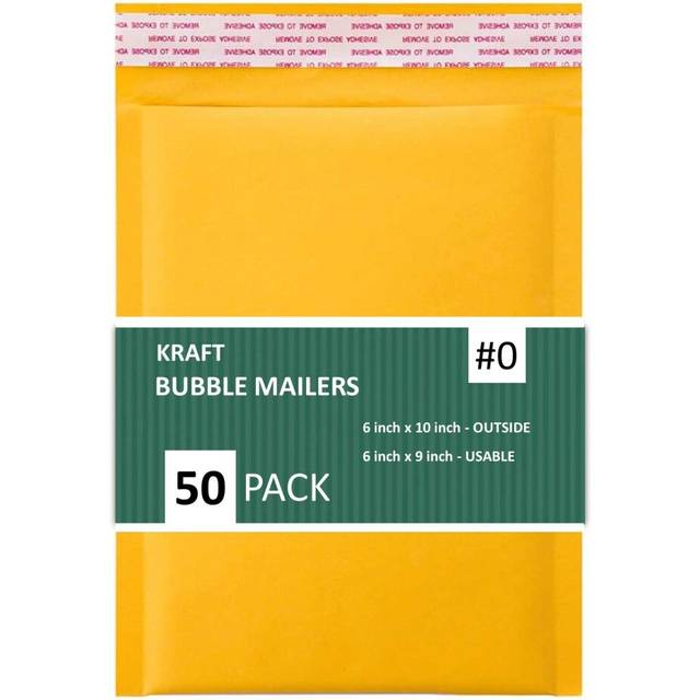 Sales4Less #0 Kraft Bubble Mailers 6x10 Inches Shipping Padded Envelopes Self Seal Waterproof Cushioned Mailer 50 Pack