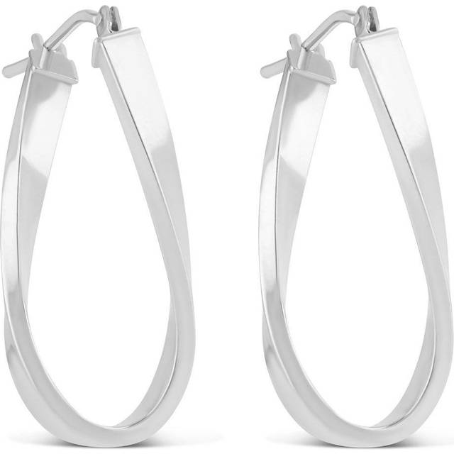 9ct White Gold Figure of 8 Twist Hoop Earrings - One Size