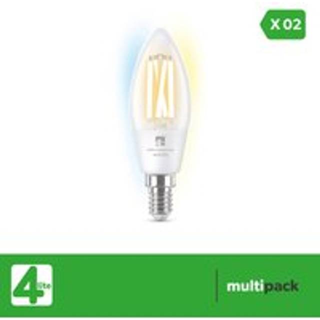 4Lite Smart Connected By Wiz C37 E14 Filament Bulb Clear Twin Pack, Clear