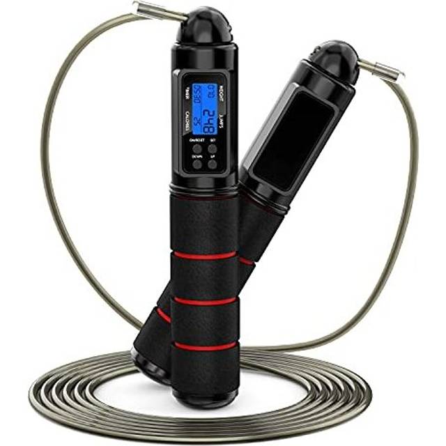 Skipping Rope, Jump Rope for Fitness: Adjustable Skipping Rope with Counter and Timer for Calories, Memory Foam Handle Upgraded Bearing Beads