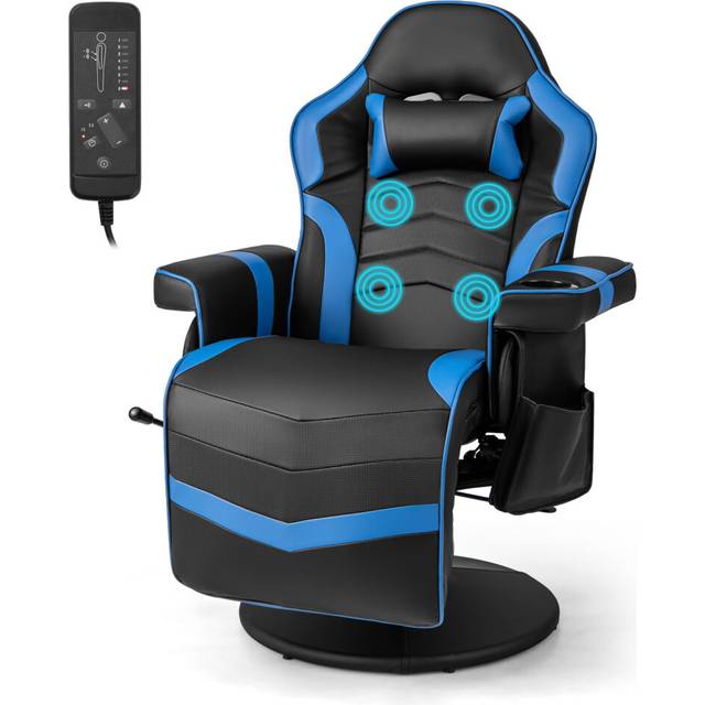 Massage Gaming Chair Height Adjustable Swivel Racing Video Gaming Recliner
