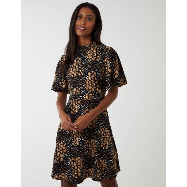 Blue Vanilla Womens Angel Sleeve High Neck Mini Dress - Black - Size 10 UK